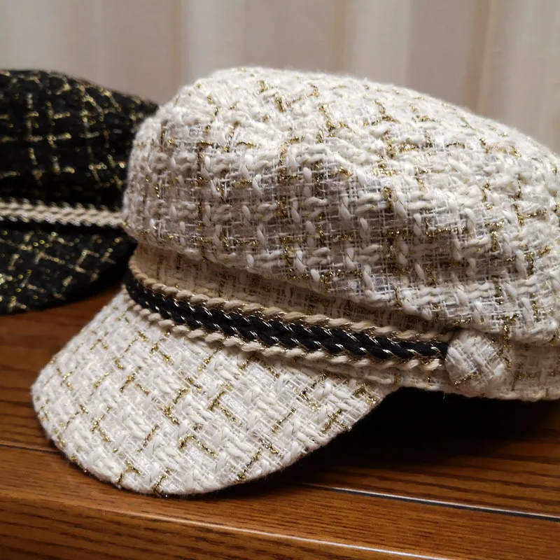 Кепка Женская твидовая в клетку модный винтажный берет стиле милитари с плоским