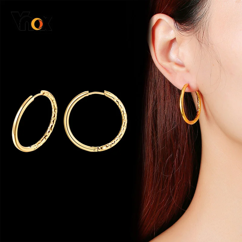

Vnox Minimalist Gold Color Hoop Earrings for Women Lady Party Jewelry, Anti Allergy Stainless Steel Metal Ear Gifts Accessory