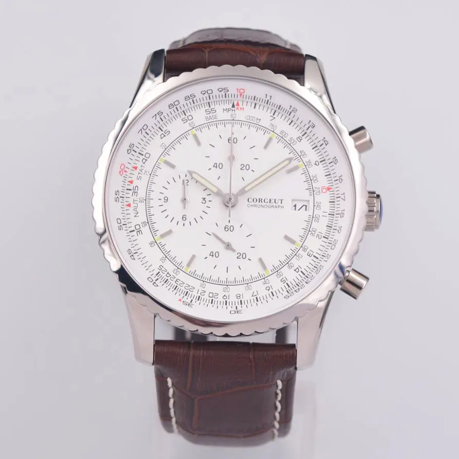 46 мм кожаный ремешок crrju мужские часы cadisen relojes кварцевые наручные часы мужские часы 316 S водонепроницаемые Авто Дата