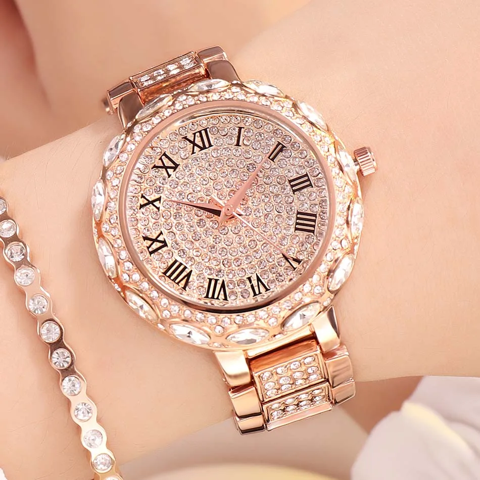 Rosegold women watch GEDI роскошные женские часы с бриллиантами, полностью Стразы, наручные часы, женские часы с кристаллами, золотые женские кварцевые часы zegarek damski - Цвет: Rosegold women watch