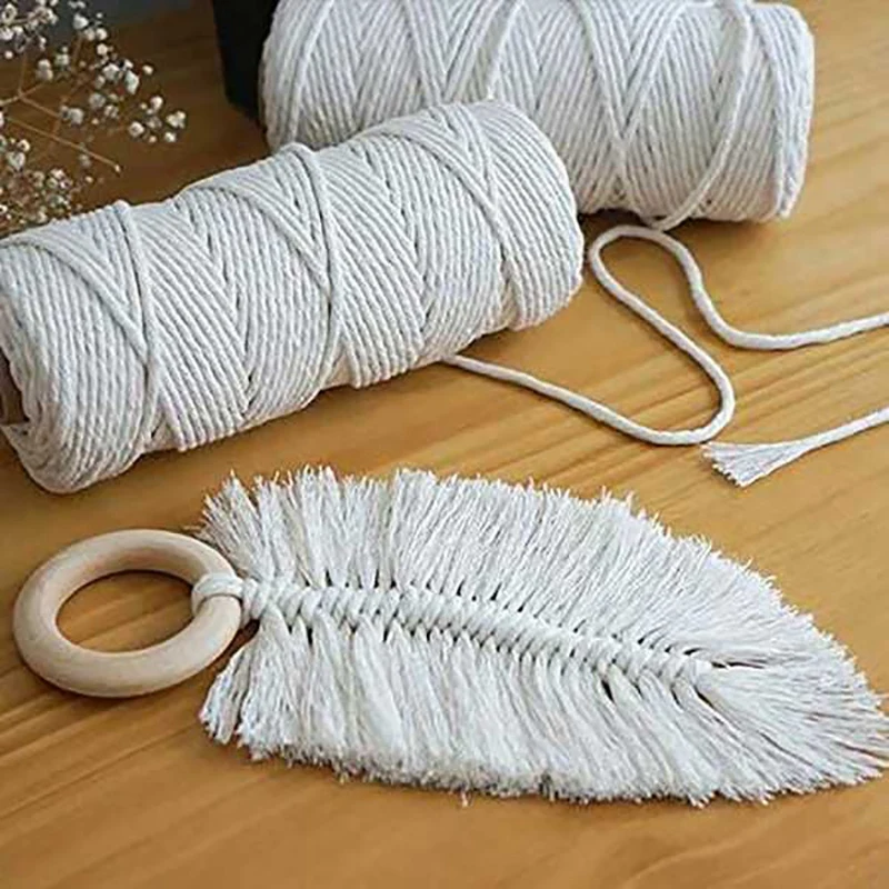 

Natural Macrame Cord Kit 100M 3mm Cotton Rope with Wooden Rings and Wooden Beads for Diy Wall Hanging Craft Knitting