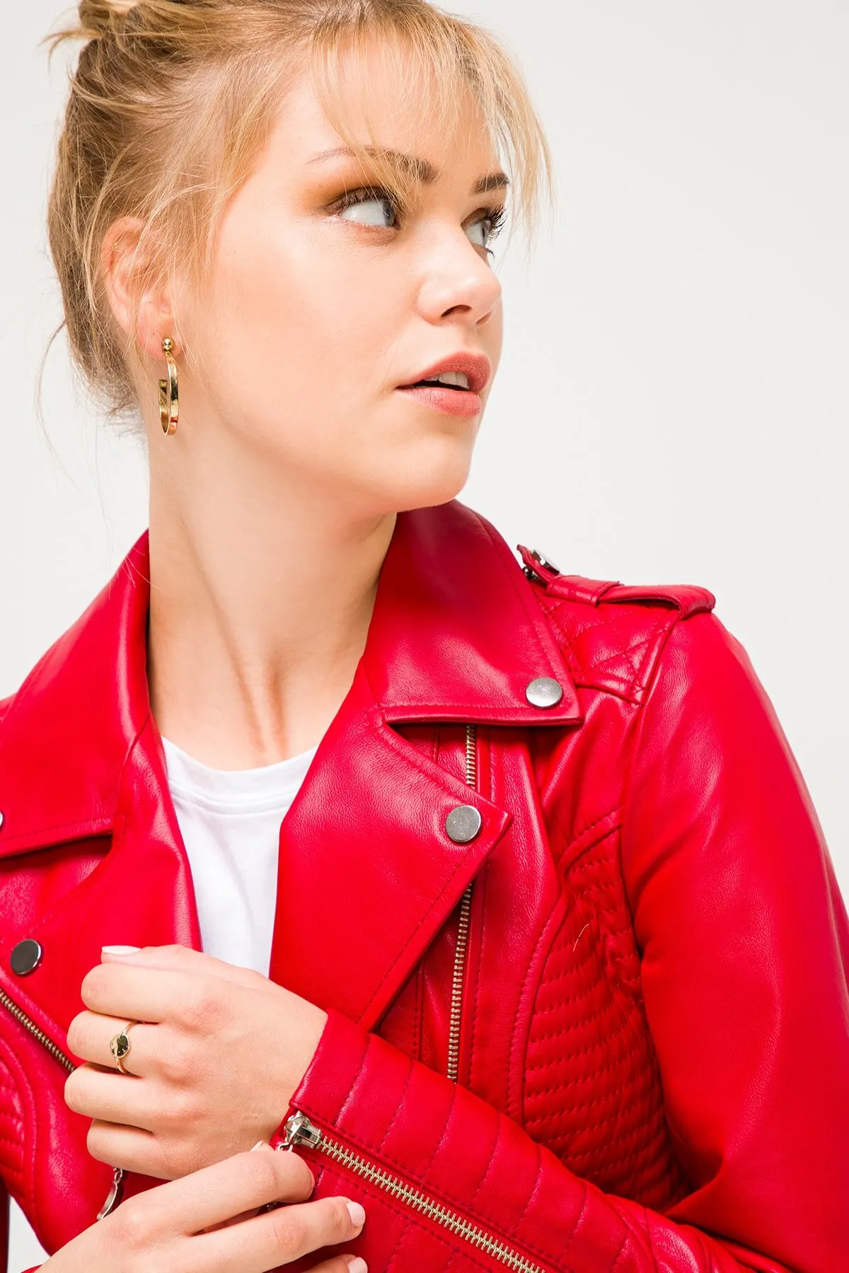 Genuine Leather women's coat real sheepskin red sports stitching coat autumn winter season clothing new fashion clothing collar