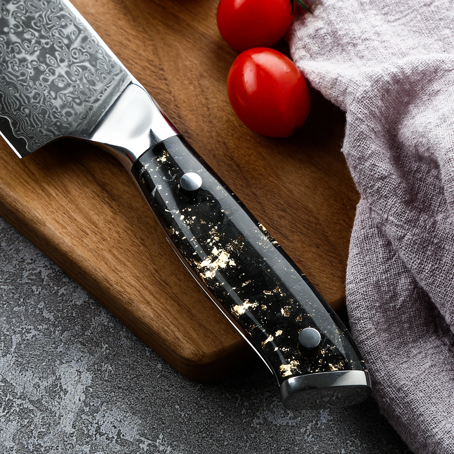 Jual TOLIMER Pisau Dapur Damaskus Jepang Set Serat Karbon Dan Pegangan Resin Pisau Koki Santoku Pisau Tajam Pisau Pengiris Daging