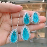 925 sterling silver blue big gemstone party jewelry sets for women vintage 1020 paraiba tourmaline necklace earrings rings gift