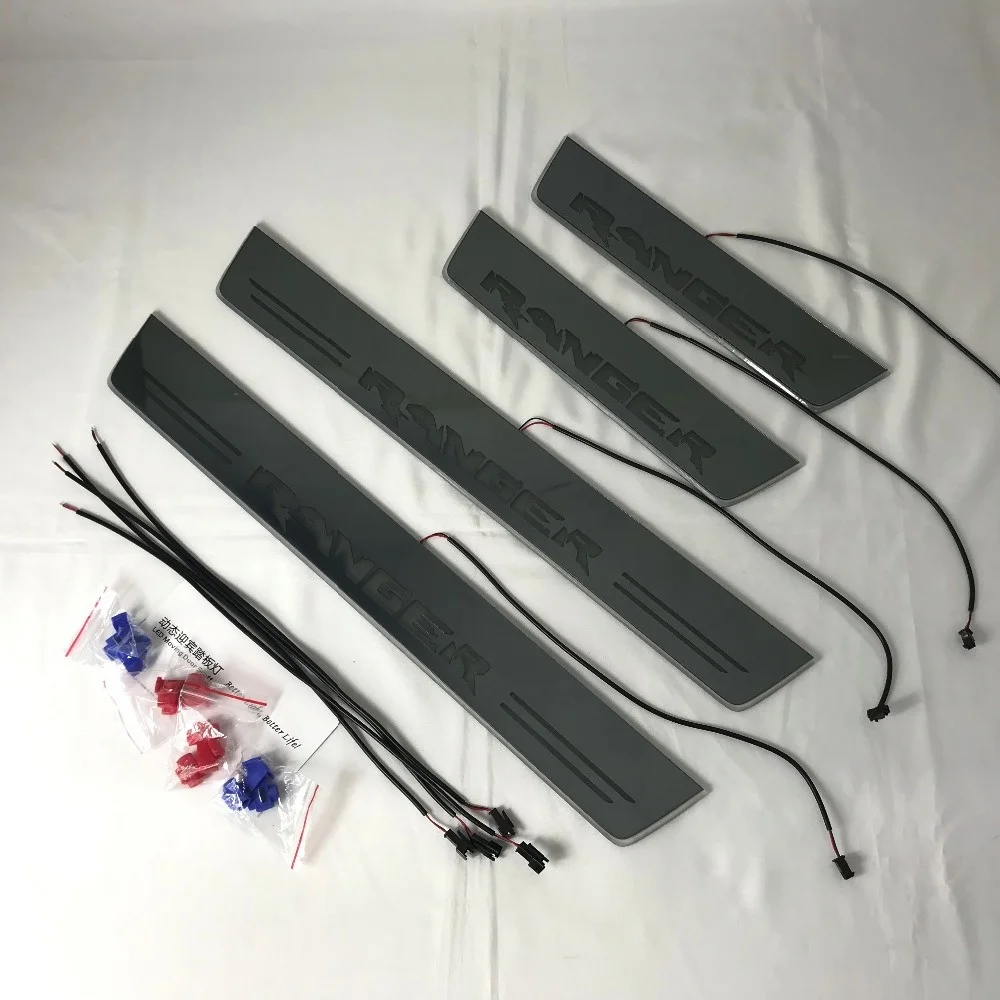 

Osmrk led moving door scuff for Ford ranger dynamic door sill plate lining overlays guards flowing/fixed light