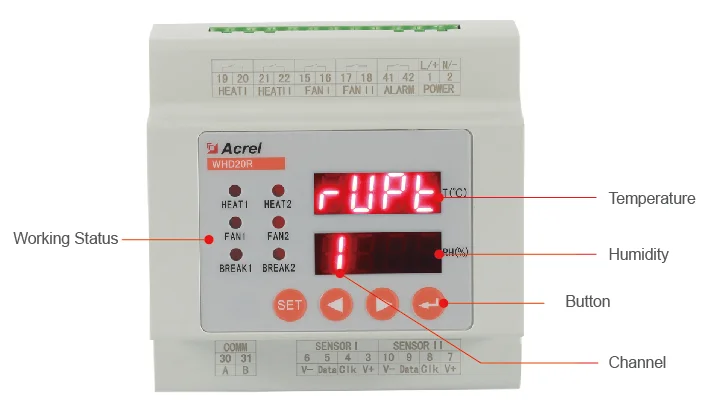 

Din rail measuring two channel Temperature and humidity with sensors WHD20R-22/CJ