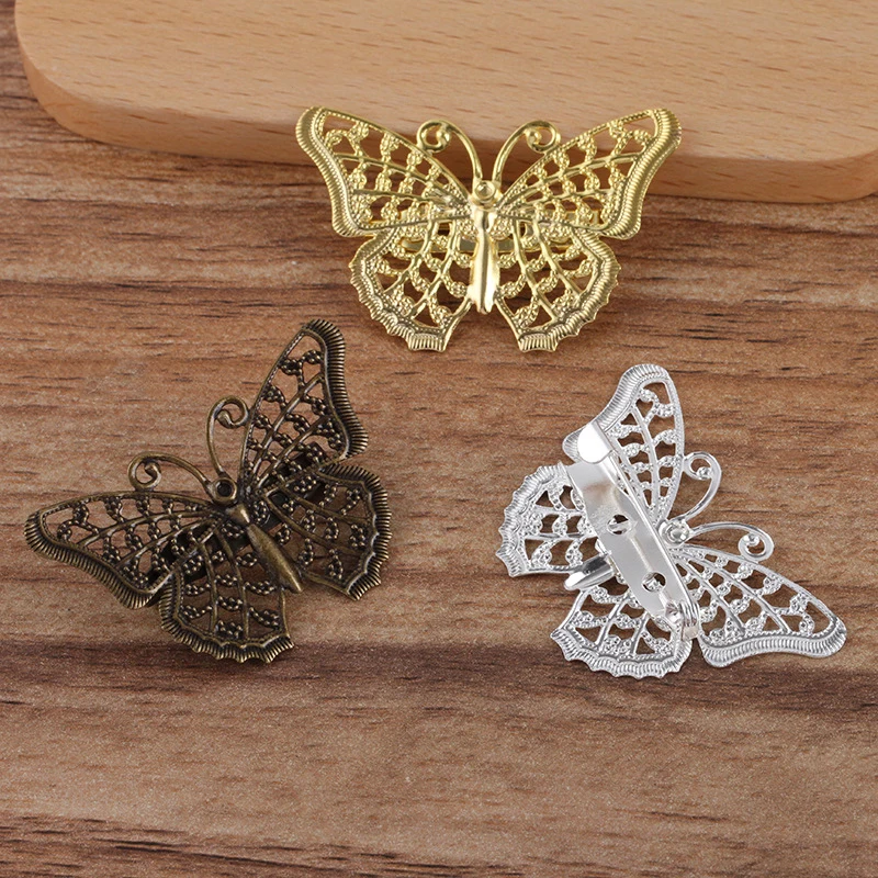 

10pcs/lot Metal Butterfly Buckle Clasps Brooch Base Setting for Jewelry Findings Silver Gold Antique Bronze Butterfly 26*41mm