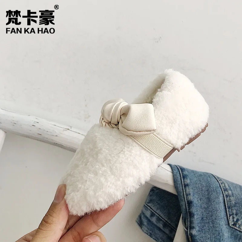 2019 зимние домашние тапочки для детей с рисунком кролик Обувь мехом Для ясельного