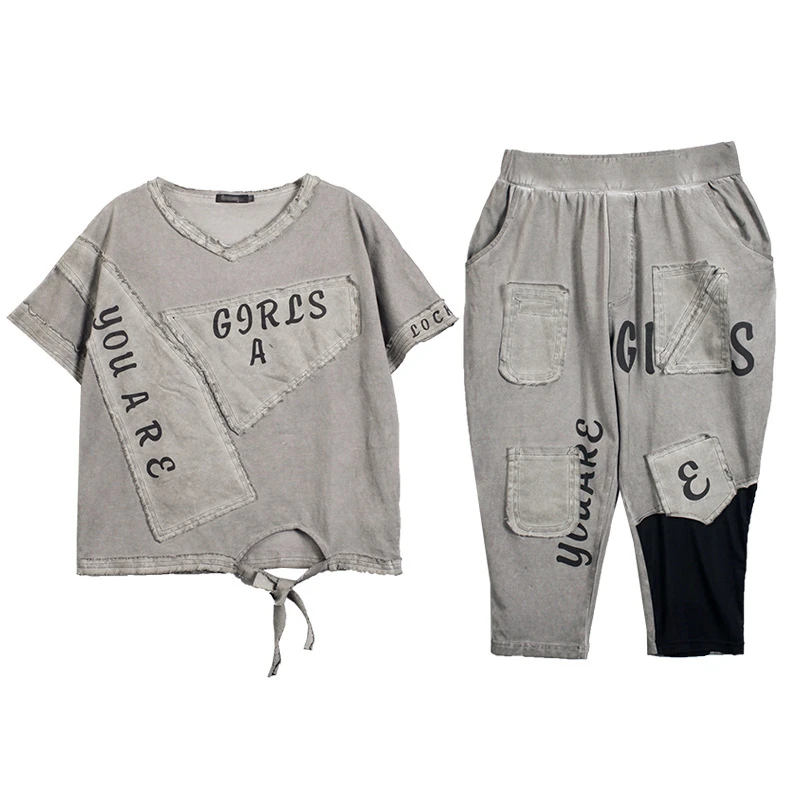 

2020 Summer Vintage Korean Ladies Fitness Clothes Women Two Piece Set Crop Tops Pants Casual Tracksuit Festival Outfits Clothing