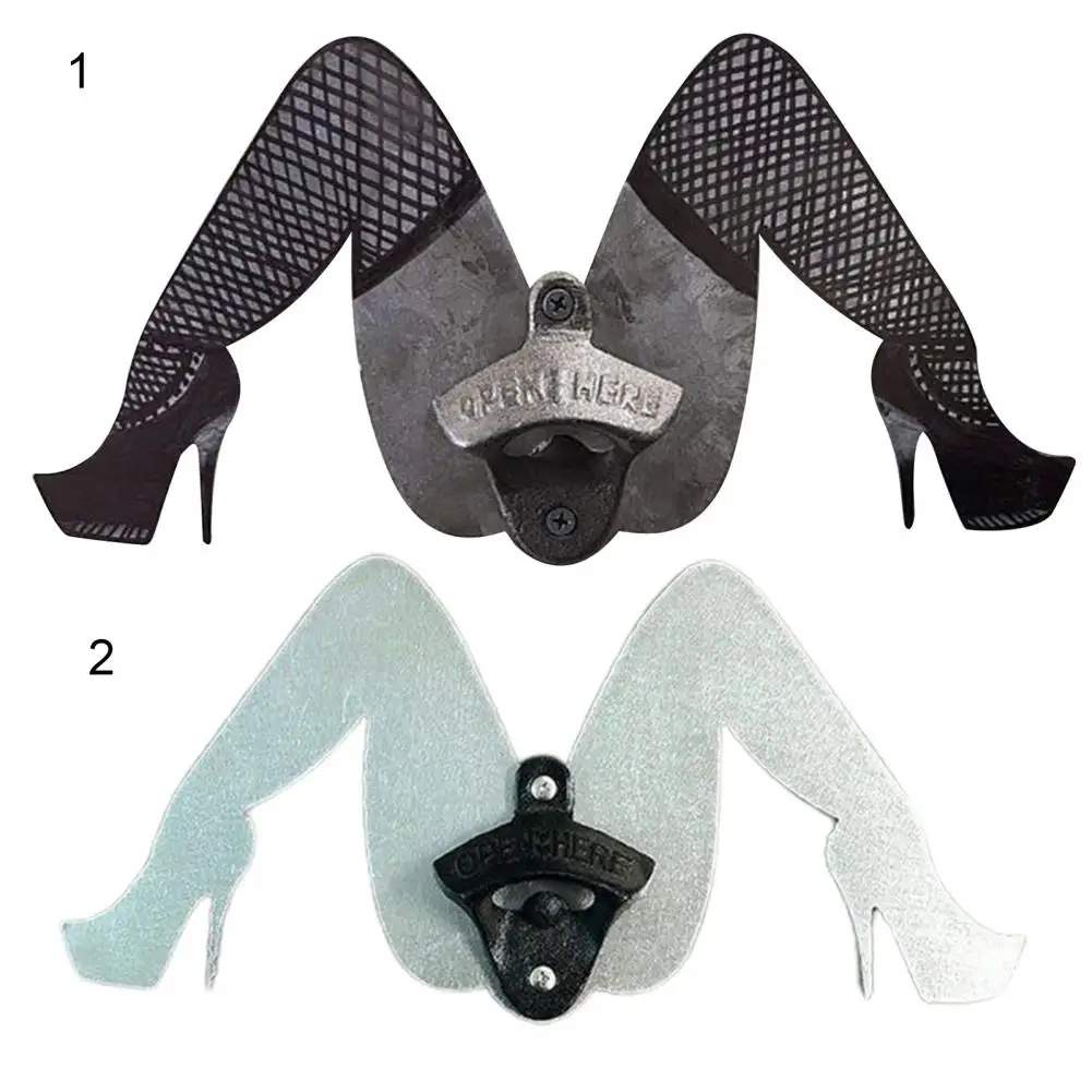 

Metal Art Wall Mounted Funny Legs Vintage Bottle Opener, Wooden Retro Beer Opener Capper Catcher, Bar Beer Openers Accessories H