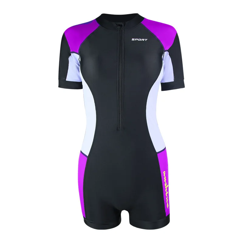 Women One Piece Water Sport Match Beach Wear Rash Guard Short Sleeve Quick Dry High Elastic Surfing Suit Beach Bathing SwimWear