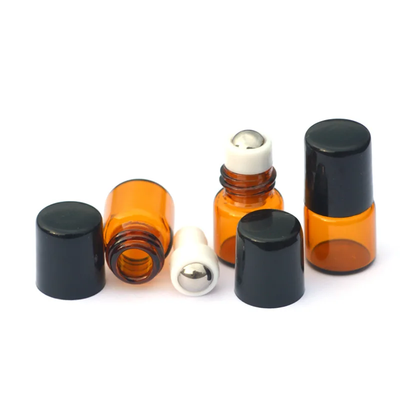 

20pcs Small Amber Perfume Sample Roller Glass Bottle 1ml Refillable Essential Oil Roll-on Vial