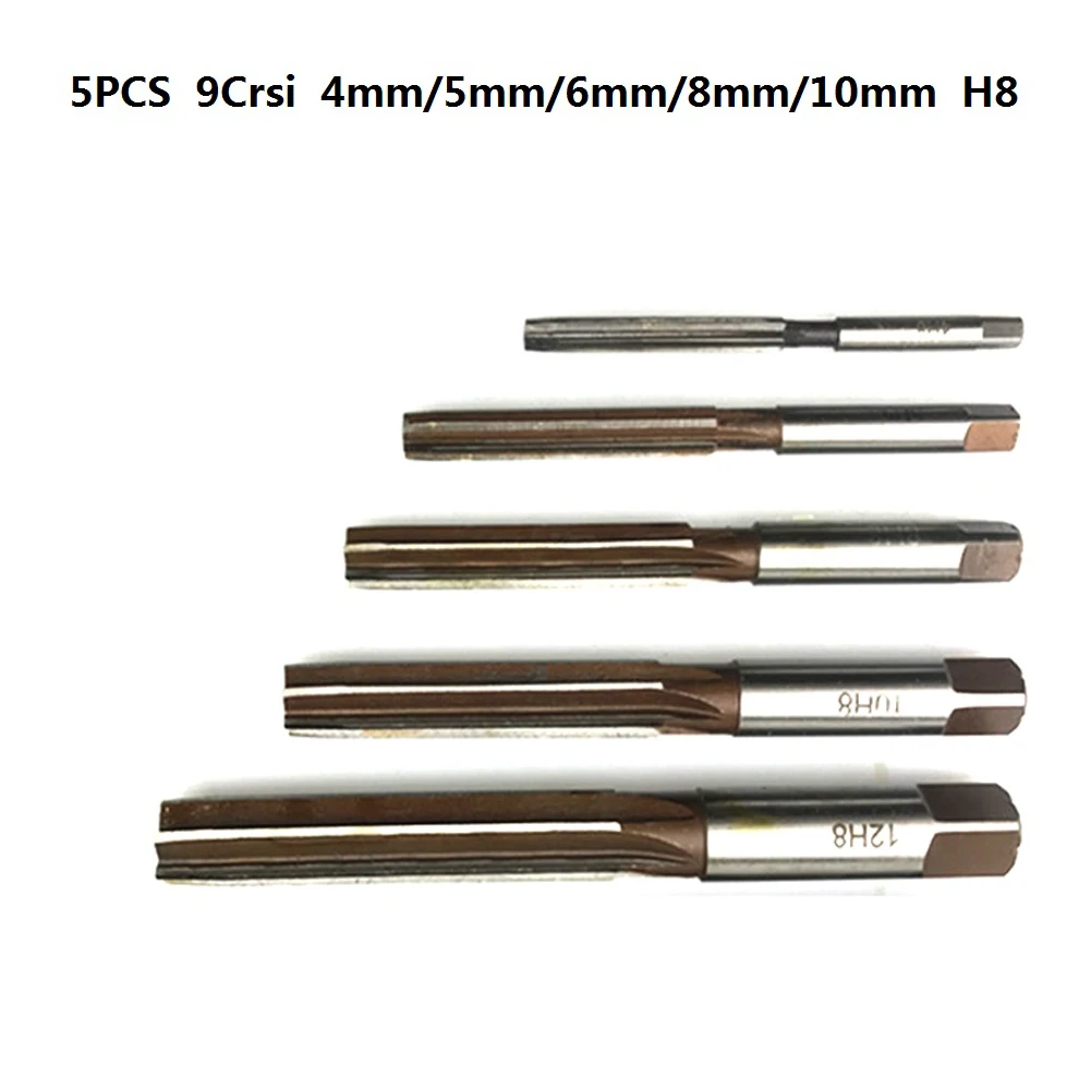 

5PCS 4/5/6/8/10mm H8 Hand Reamer Chucking 9SiCr Straight Shank Engineering Manual Tools High Quality