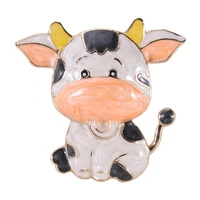 80 hot sales women lovely cartoon animal cow cattle brooches pin badge clothes accessory