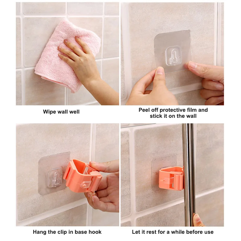 

2pcs Kitchen Mop Rack Bathroom Organizer Wall Mounted Shelf Hook Broom Holder Hanger Behind Doors/On Walls Kitchen Storage Tool