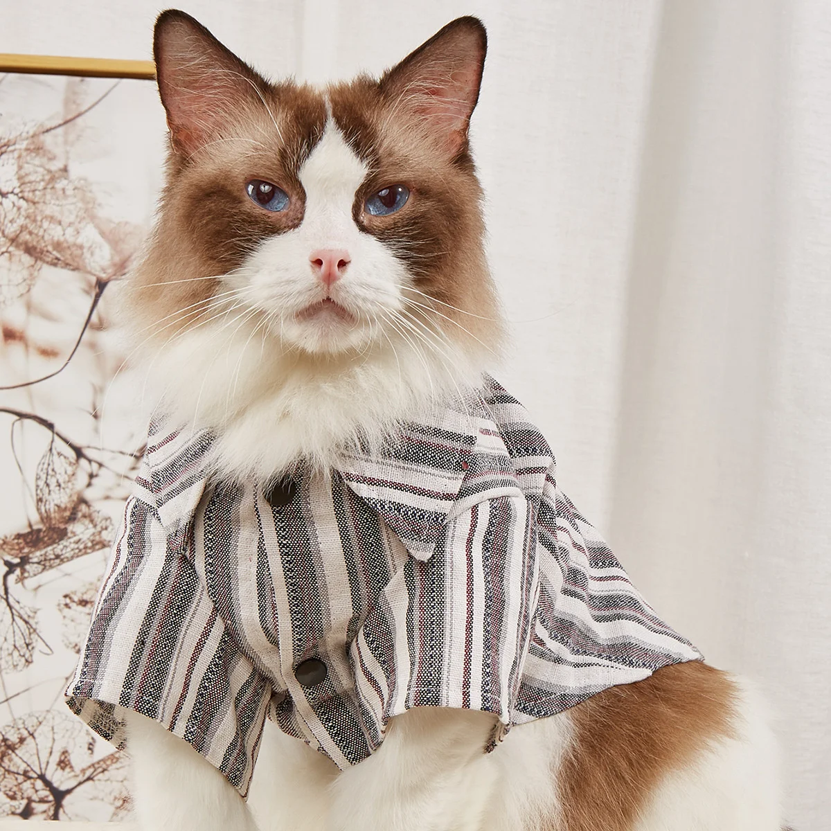 

2021 summer new pet clothing cotton linen stripe Dog Shirt cute cat clothes dog clothes