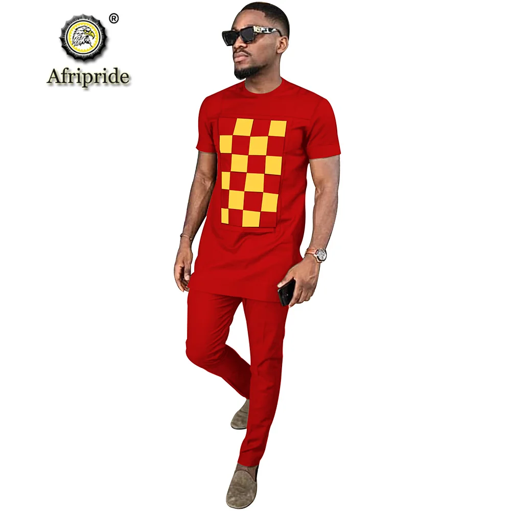 2019 African men clothing dashiki outfit shirts+ pants set print outwear clothes ankara fabric short sleeve AFRIPRIDE S1916006