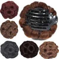 womens elegant curly flower chignon synthetic hair bun donut claw on ponytail hairpiece extension