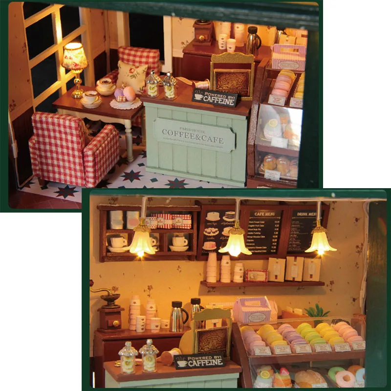 Деревянный кукольный домик мебельный набор миниатюрный торт Кофейня