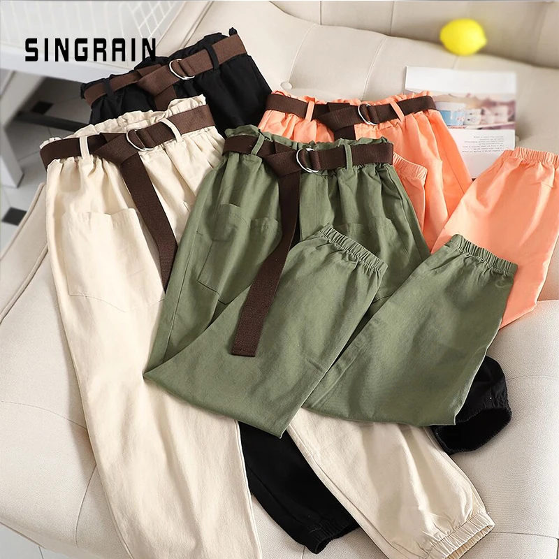 SINGRAIN женские штаны карго Винтаж Харадзюку брюки эластичные уличные длинные с