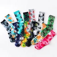 novelty tie dye maple leaf printed socks for women lovers cotton harajuku autumn breathable funny short socks unisex calcetines