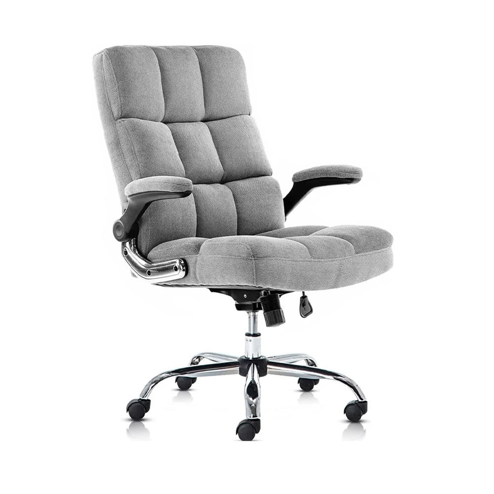 KERMS High Back PU Leather Executive Office Chair Thick Padding and Ergonomic Design for Lumbar Support Black Adjustable Recline Locking Flip-up Arms Computer Desk Chair 