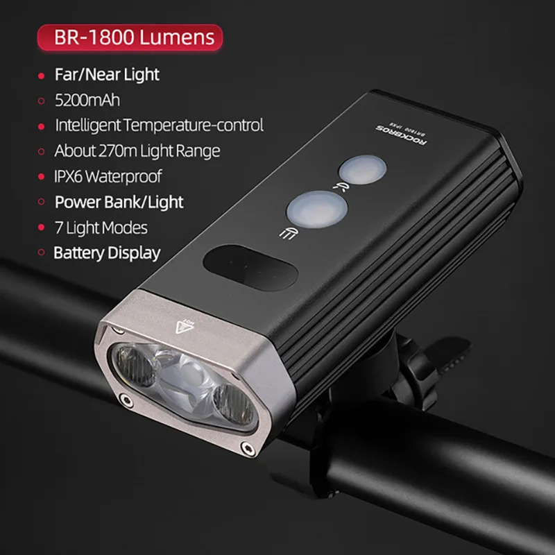 

ROCKBROS Bicycle Light IPX-6 Waterproof Bike Flashlight USB Rechargeable Bicycle Handlebar Light Headlight Cycling Bike Light