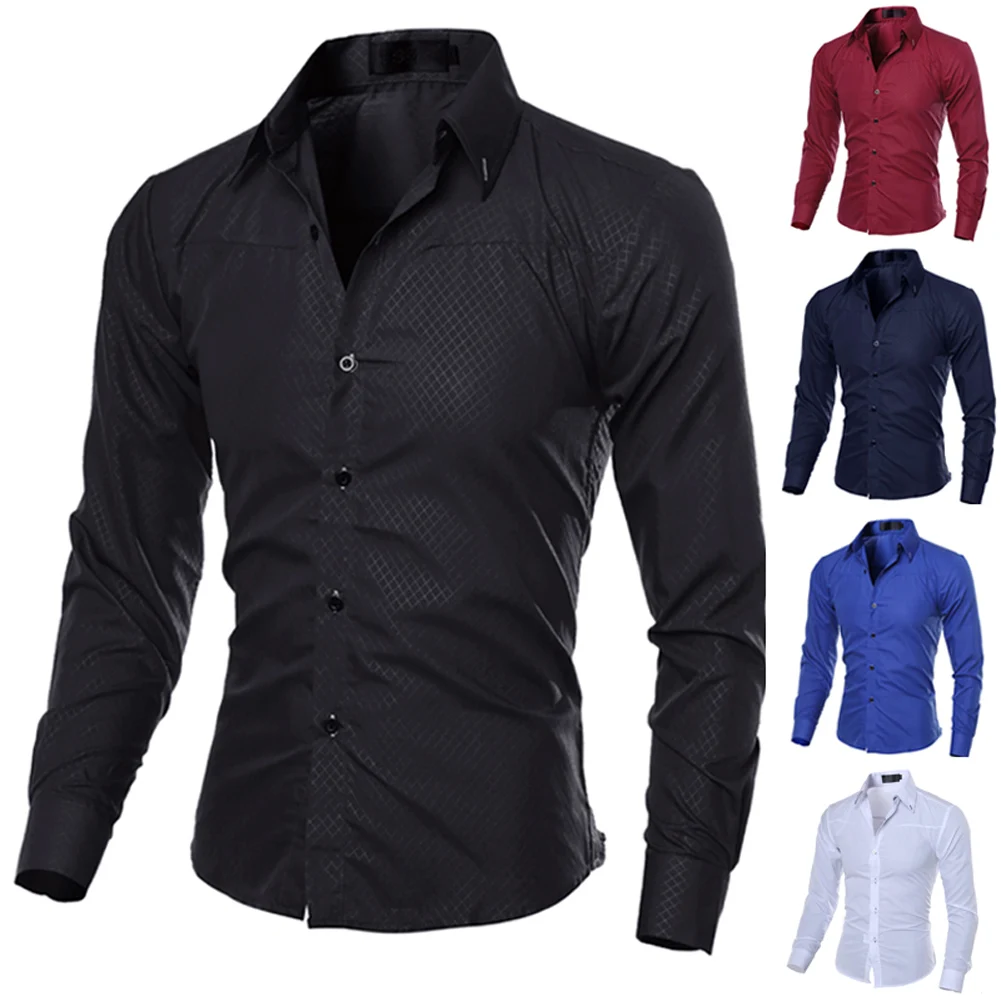 

Men Casual Shirts Fashion Long Sleeves Shirt Business Slim Tops Mens Clothing SER88