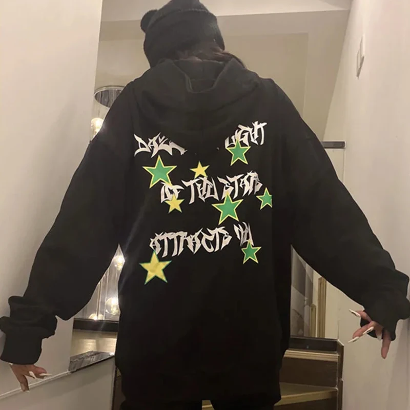 

Winter women graffiti print hooded kawaii Blouse tops hoodie sweatshirts hoodies grunge y2k coats jackets long sleeve oversized