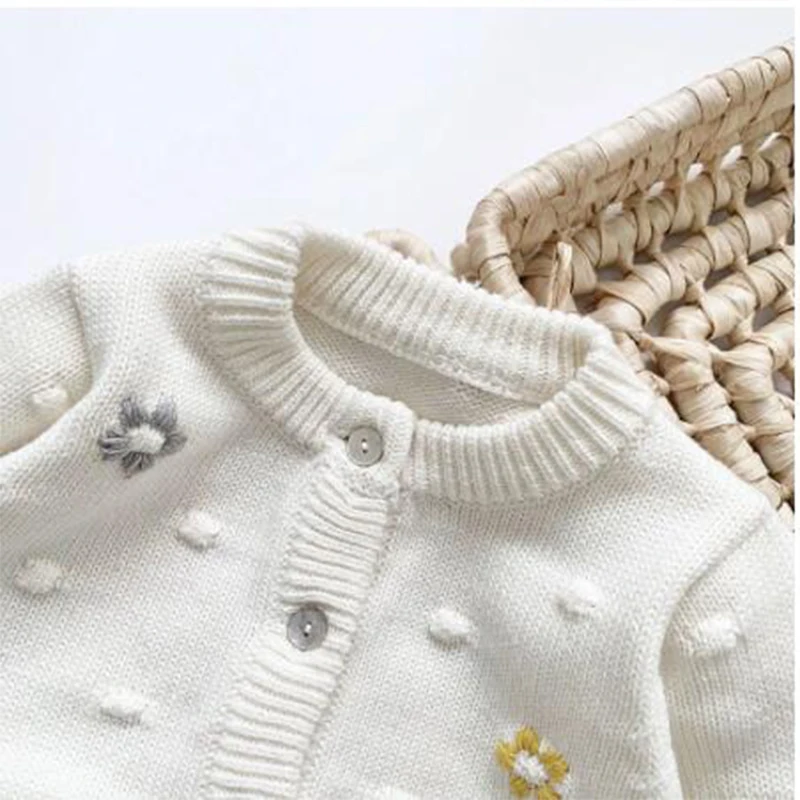

2021 Autumn Girls Embroidery Flower Cardigan Coat Girls Long Sleeve Knit Coat Children Sweater Coats Clothing