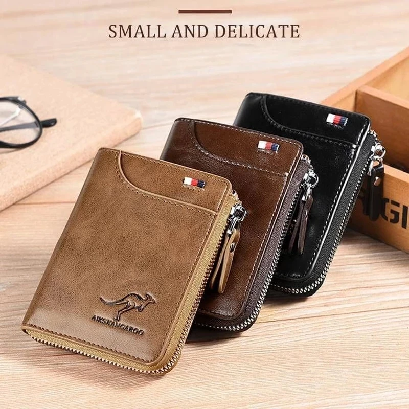

Wallet Men's RFID Blocking Wallet with Zipper Multi Credit Card Holder Purse Vintage Male Small Zipper Purse Wallet with ID