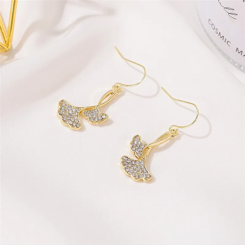 Женские двухслойные висячие серьги в форме листьев золотого цвета винтажном