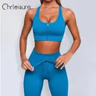 Женский спортивный костюм CHRLEISURE, комплект из двух предметов: бюстгальтер на молнии и леггинсы с высокой талией для занятий йогой