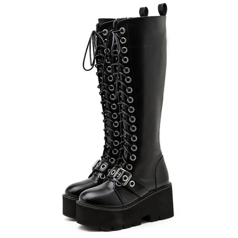 

Женские Водонепроницаемые ботинки на платформе, рыцарские ботинки на толстом каблуке, с пряжкой, на высоком каблуке, зимние сапоги, 2021