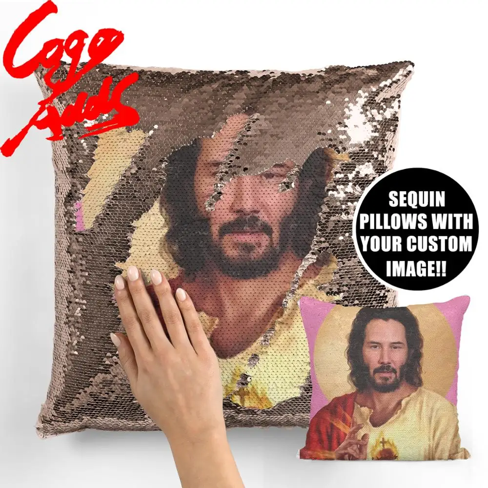 Подушка с блестками Сен Кеану ривс | Наволочка Двухцветная подушка Подарок для