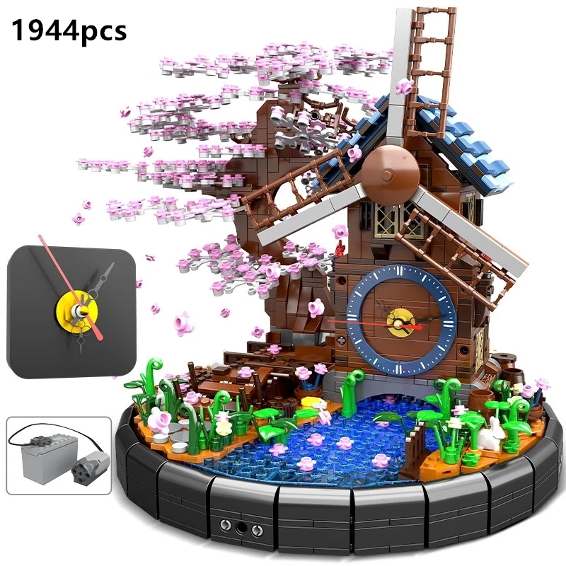 

1994pcs City Street View Electric Rotating Cherry Sakura Windmill Flower Building Blocks Tree House Bricks DIY Toys For Girls