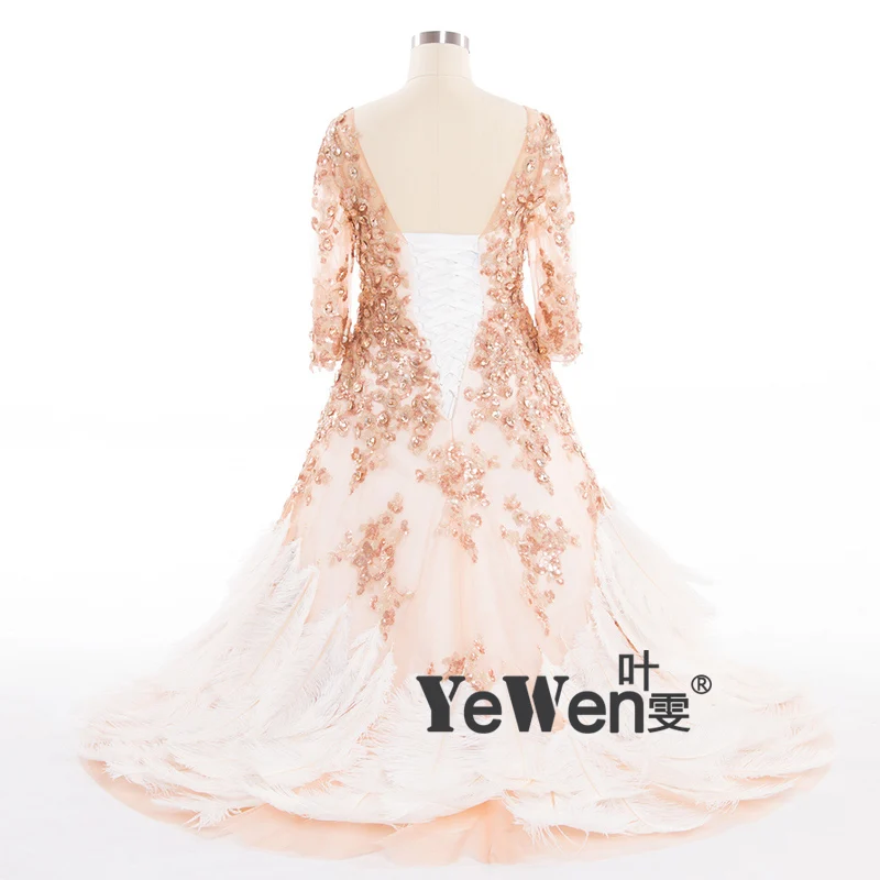 YeWen Роскошные девушки цветка платья для свадеб 2016 Пляж Страусовые Перо Китай