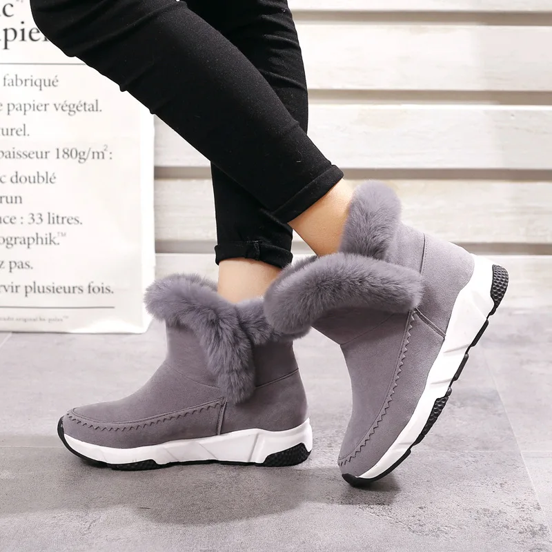 SWYIVY/женская зимняя обувь из флока Обувь на танкетке без застежки Женские