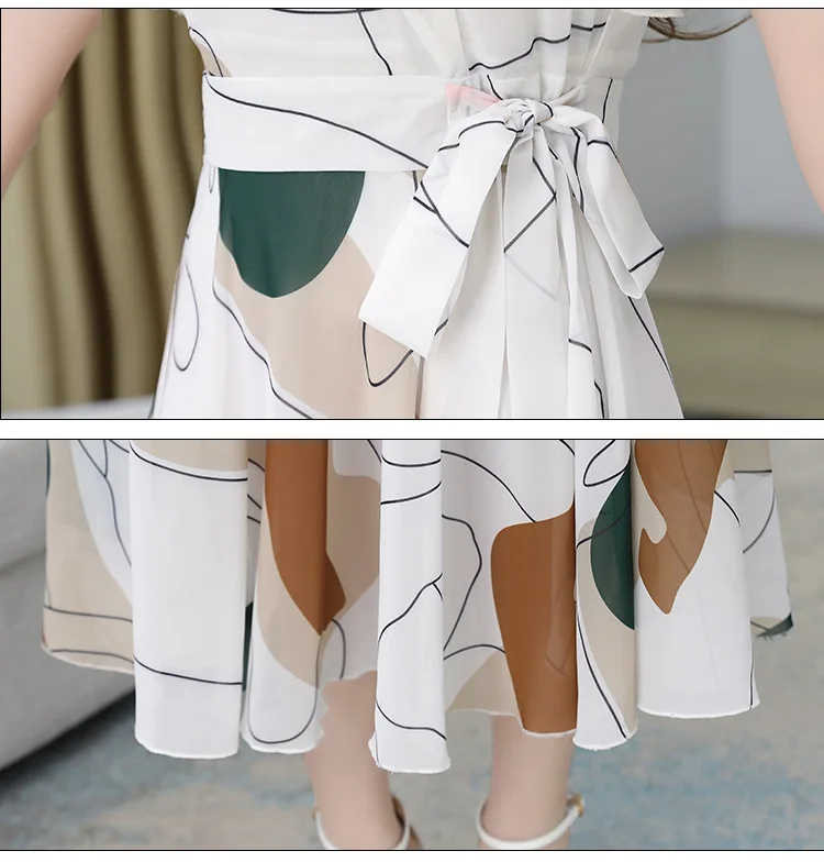 

the new Korean version of the large-size short-sleeved printed chiffon dress is slim and popular in the long dress