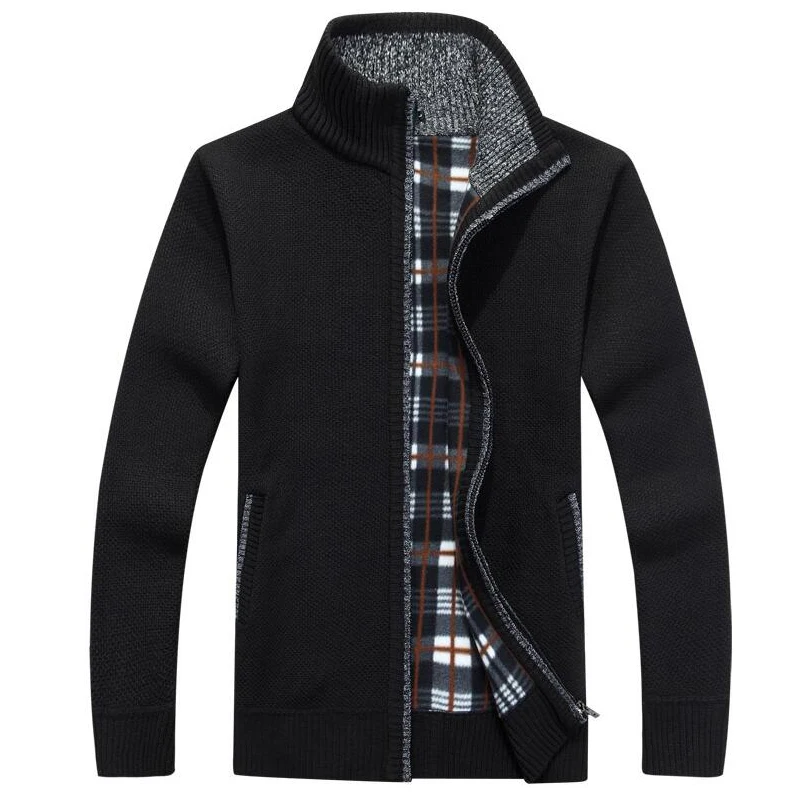 Мужской плотный теплый кардиган на молнии свитер со стоячим воротником и