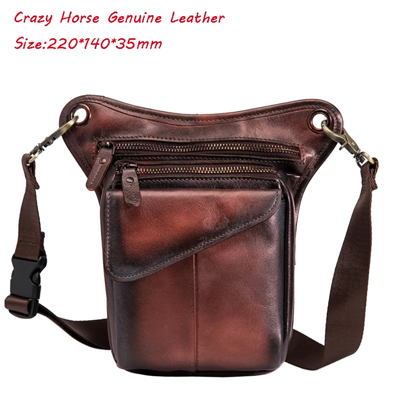 Мужская кожаная сумка Crazy Horse с заниженной талией, поясная сумка на бедро, пояс на плечо, сумка на плечо для путешествий, мотоцикла - Цвет: Red Brown