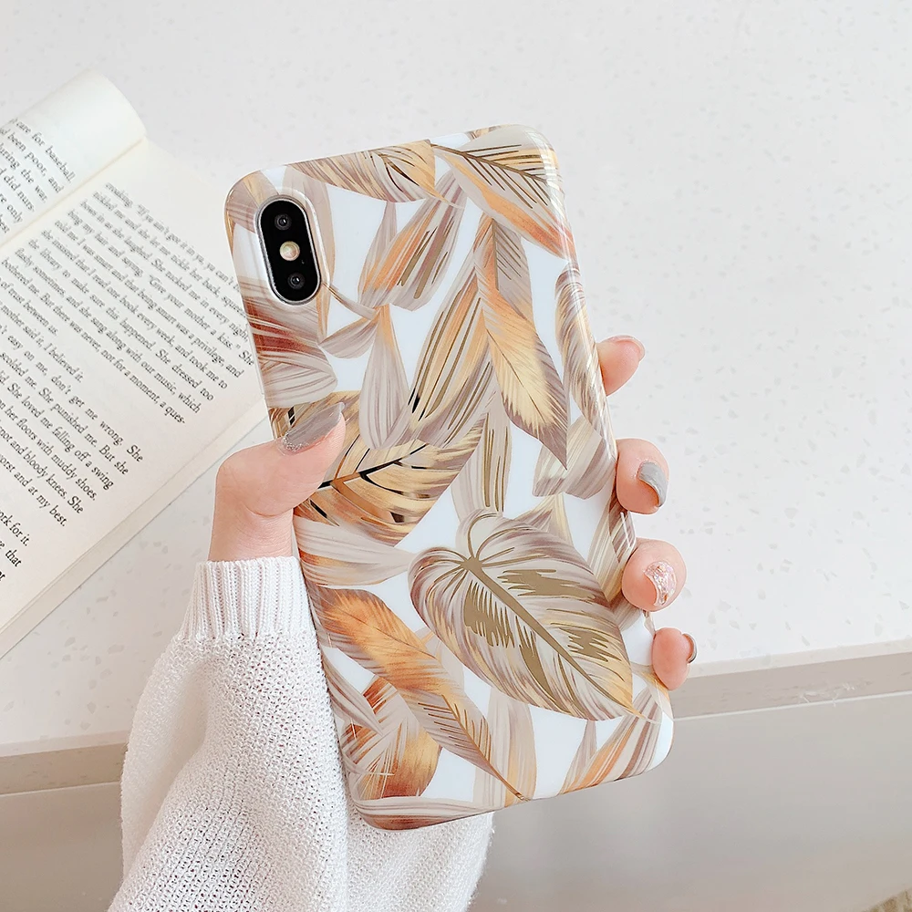 LOVECOM Electroplated Golden Leaf Phone Case For iPhone XR X XS Max 7 8 6 Plus Full Body Shell Soft Cover | Мобильные телефоны и