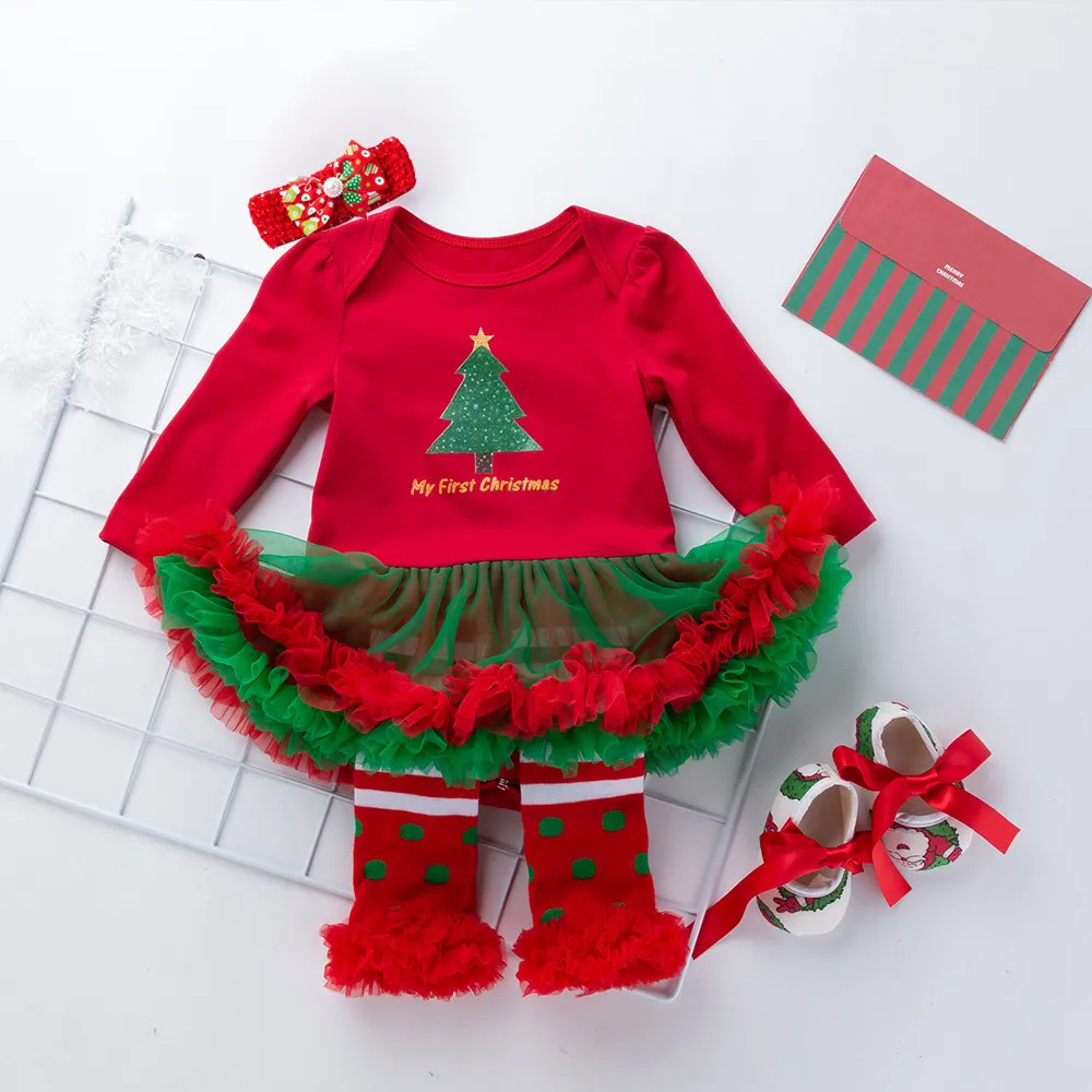 Рождественская одежда для малышей зимний комплект из 4 предметов юбка пачка