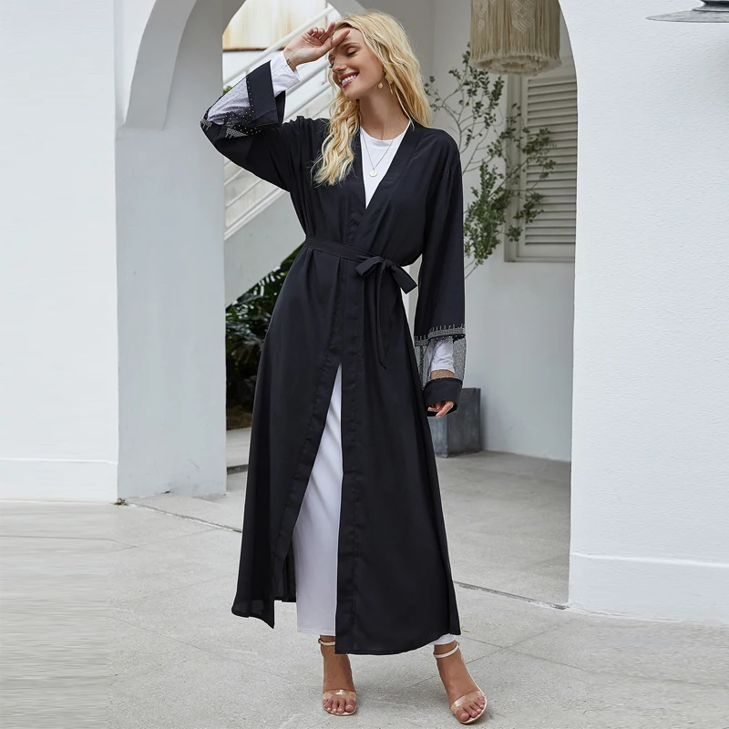 Мусульманское платье Donsignet мусульманский Модный кардиган с сетчатыми стразами