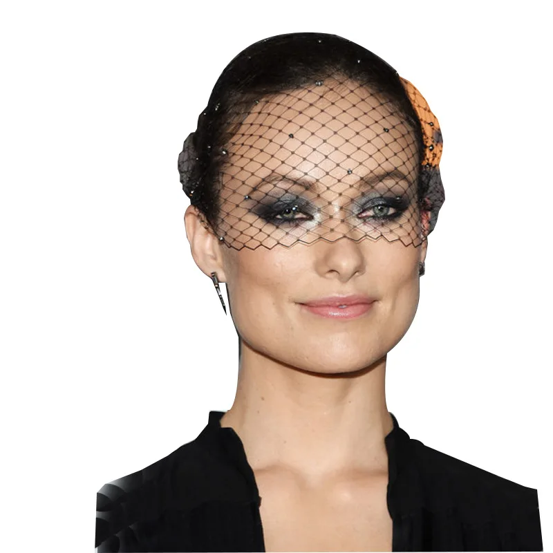 

2021 New Black Birdcage Veil Headband Veil Sequin Crystal Beaded Net Women Bridal Hats and Fascinators