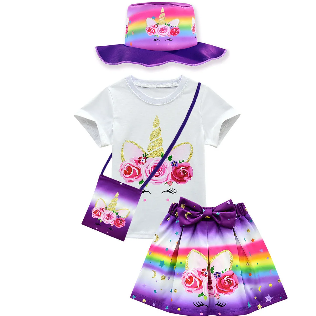 Комплекты платьев для маленьких девочек с единорогом из 4 предметов Детская