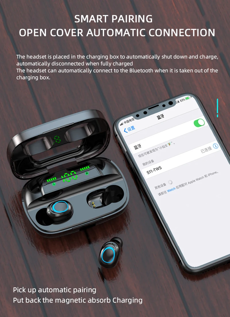 YPAY S11, 3500 мА/ч, внешний аккумулятор, наушники, Bluetooth, беспроводные, спорт, Inear, TWS, игровая гарнитура, шум, наушники с сенсорной кнопкой