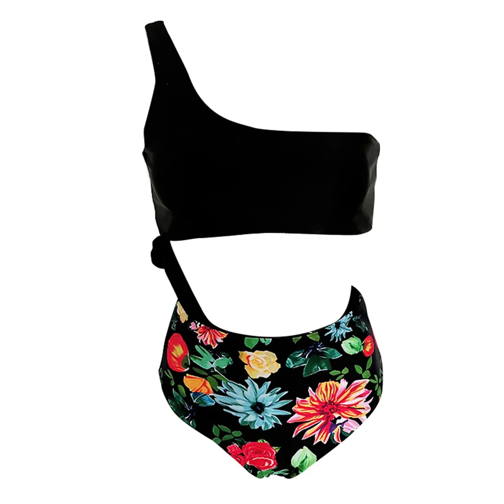 

Lotus Floral Print One Shoulder Swimwear Bikinis Women Swimsuit Bathing Suit BIkini Set Biquini 2 Piece Swimsuit Women Swimsuit