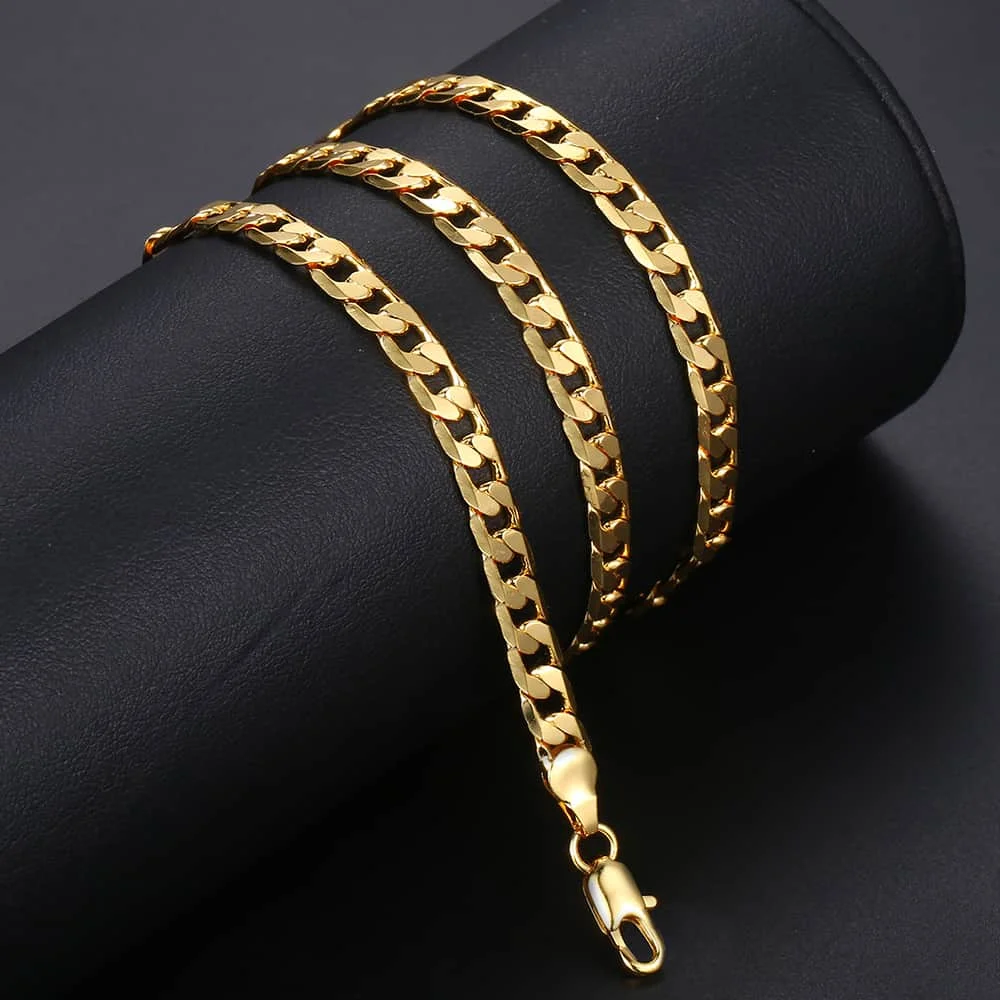 5mm Mens Womens Necklace Chain Cut Flat Curb Cuban Link 585 Rose Yellow Gold Color GNM89 |