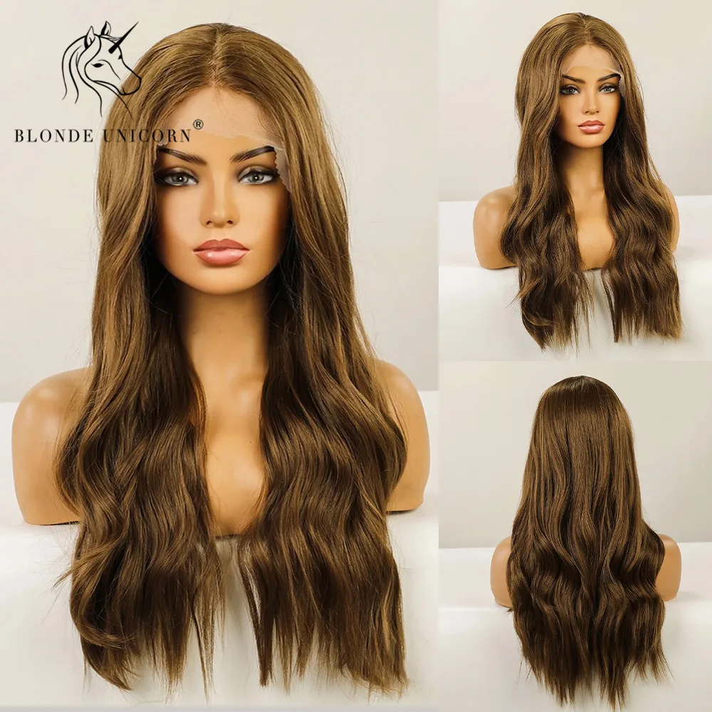 

Blonde Unicorn Brown Lace Part Wig Synthetic Long Wavy Wigs for Women Body Wave Lace Wig Natural High Density Heat Resistant Wig